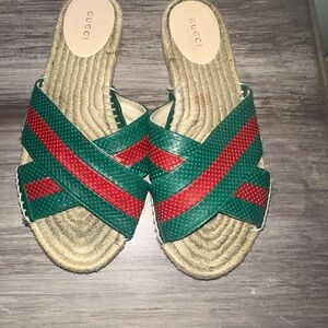 Gucci Women's Striped Green and Red Espadrille Sandals